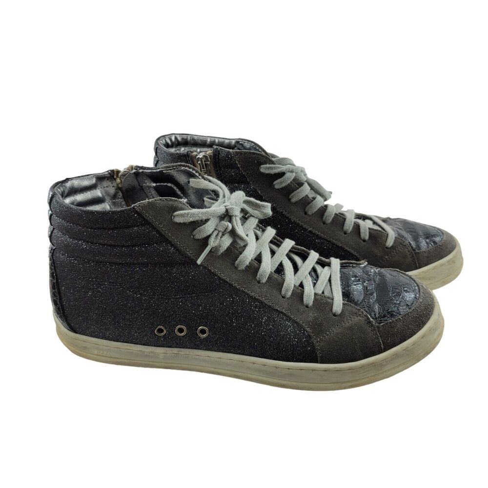 P448 Womens‎ High Top Sneakers Size 40 9-9.5 Gray Suede Glitter Skate Shoes